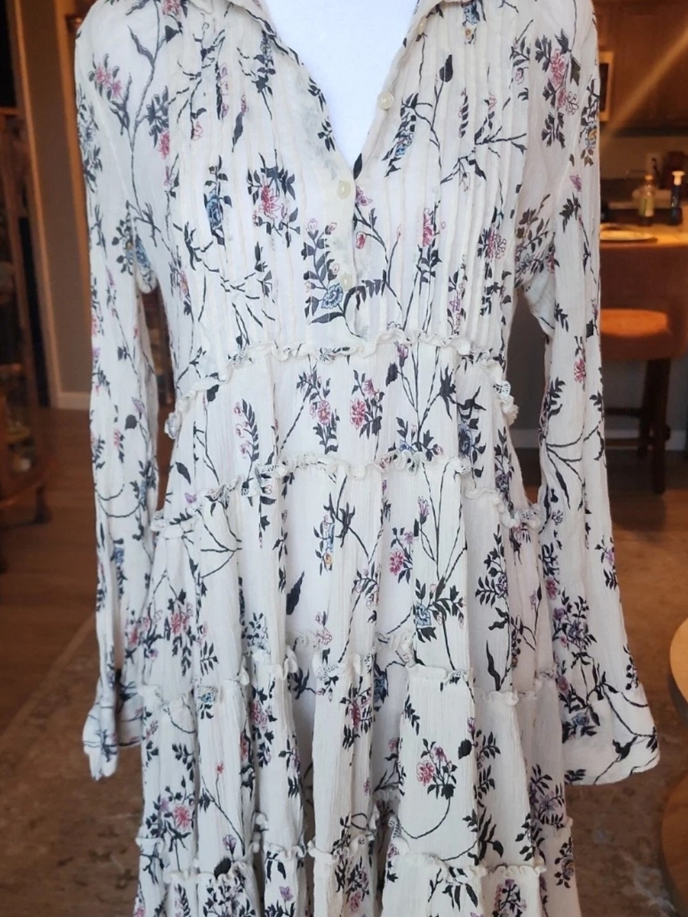 Denim And Supply Ralph Lauren Women's L.sleeve Tiered Mini Cotton Gauzy Floral M